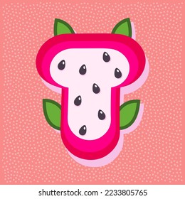 Dragon fruit style alphabet text, letter T