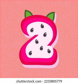 Dragon fruit style alphabet text, namber 2