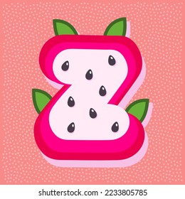 Dragon fruit style alphabet text, letter Z