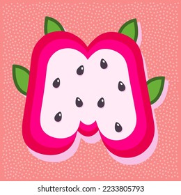 Texto del alfabeto del estilo de la fruta del dragón, letra M