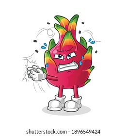 la fruta de dragón swat el personaje de la mosca. vector de mascota de dibujos animados