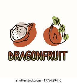 Dragon fruit with text gender neutral baby illustration clipart. Simple whimsical minimal earthy 2 tone color. Kids nursery room decor print or cartoon animal line art sticker.