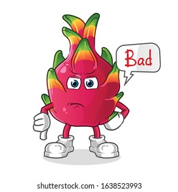 Dragon fruit thumbs down angry with bubble cartoon. cartoon mascot vector