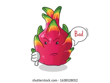 Dragon fruit thumbs down angry with bubble cartoon. cute chibi cartoon mascot vector