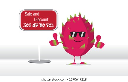 Dragon fruit with two thumbs, becomes an icon of a fruit selling shop that offers discounts