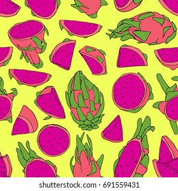 Dragon fruit vector illustration. Doodle style. Design icon, print, logo, poster, symbol, decor, textile, paper, card. 
