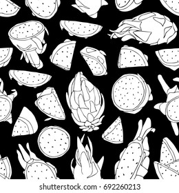 Dragon fruit vector illustration. Doodle style. Design icon, print, logo, poster, symbol, decor, textile, paper, card. 
