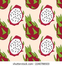 Dragon Fruit Vector ilustration seamless patern.Great for textile,fabric,wrapping paper,and any print.Vintages style.