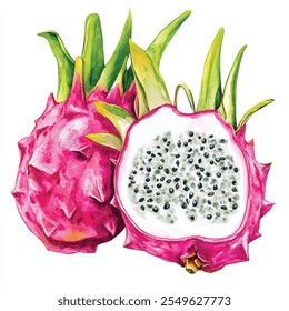 Dragon fruit watercolor clipart illustration