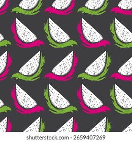 Dragon Fruit Wedges Vector Seamless Pattern