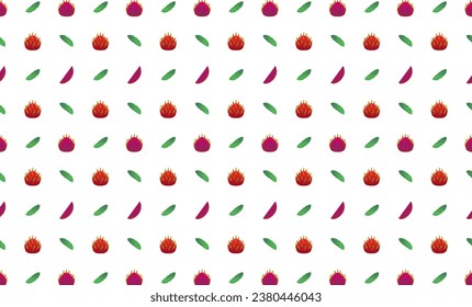 Dragon fruit whole, leaf and slice seamless pattern.Beautiful vector seamless pattern with whole Dragon fruit, leaves and Dragon fruit pieces. Doodles.Suitable for wallpaper,  surface textures,textile