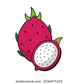 Ilustración vectorial de vector de fruta de dragón entera y en rodajas.