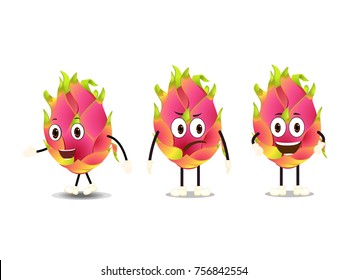 Dragon Fruits with expressions - Cartoon Vector Image