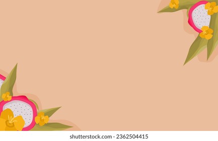 Dragon fruits and flowers background with copy spaces. Fruits floral background, banner and presentation.