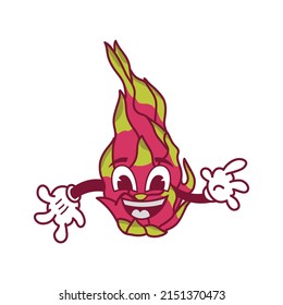 Dragon fruits vector illustration in cartoon 1930 style