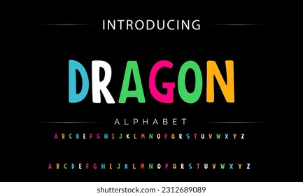 Dragon Funky colorful cartoon font type. Vector alphabet