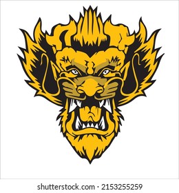 obra de arte de vector facial de dragón furioso - ilustración dorada de cara animal - fuerte impresión de signo de cabeza animal
