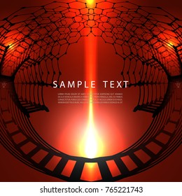 DRAGON GATES RED. Red abstract glowing poster. Red ray and black wings.
