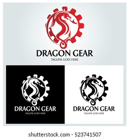 Dragon gear logo design template ,Vector illustration