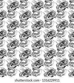 dragon geometric seamless pattern vector set