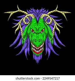 dragon goat head color vector concept