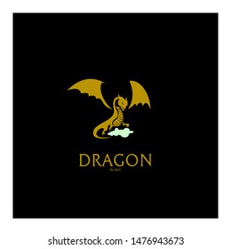dragon gold in cloud sky logo concept