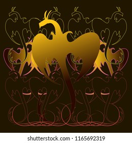 Dragon golden with open wings on a black background