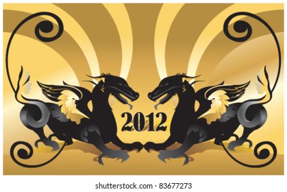 dragon with golden wings on a gold background