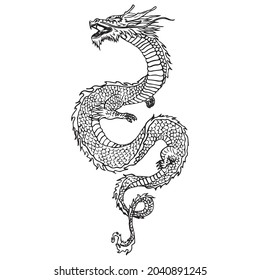 diseño gráfico de dragón ilustración vectorial, dibujo artístico de tatuajes, dibujo a mano, uso en impresión