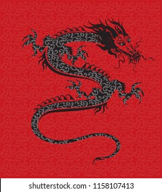 Dragon graphic tattoo on red background 
