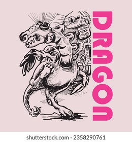 dragon hand draw illustration isolated on light background