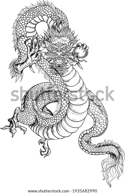 Dragon Hand Drawn Outlinechinese Dragon Isolate Stock Vector (Royalty ...
