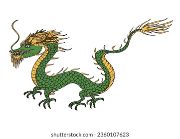 Dragon hand drawn vector illustration on isolated background, east animal, symbol of 2024 new year, design element for print t-shirt ,poster, template, tattoo, card. Mythological traditions, horoscope