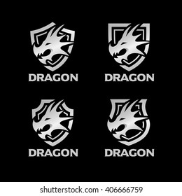 Dragon Head with 4 types of Shield Logo Template