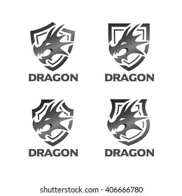 Dragon Head with 4 types of Shield Logo Template