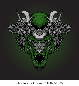 dragon head with armored samurai vector illustration