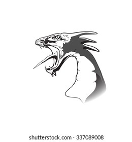 Dragon head black and white with open jaw