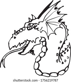 Dragon head. Black and white vector illustration.