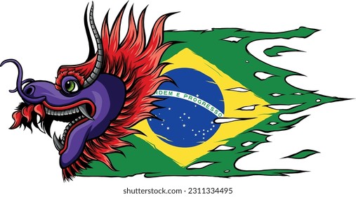 dragon head with brazil flag isolated on white background