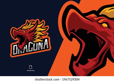 dragon head cartoon character mascot esport game logo illustration