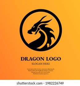 Dragon head with circle emblem logo. Asian, japanese, chinese culture. head, mascot, coin, animal. Typography, gradient abstract. Used for branding, company, card, poster, symbol and icon of ancient.