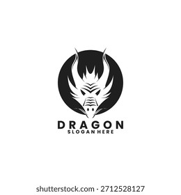 Cabeza de dragón con Plantilla de Vector de diseño de logotipo circular. Icono de Vector de diseño de logotipo de dragón