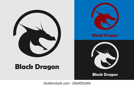 dragon head in circle logo icon element. great for hat wear. simple flat vector design.