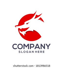 dragon head circle vector logo illustration,good for mascot,or logistic,logo industry,flat color with red.