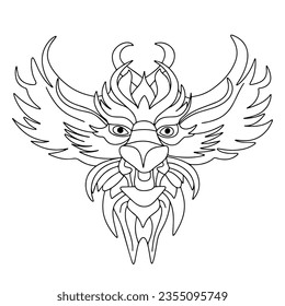 Dragon head in doodle style. Hand drawn dragon mask isolated on white background. Vector illustration.