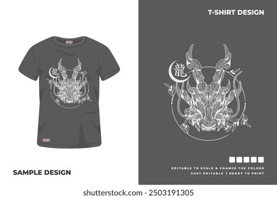 dragon head drawing t shirt design