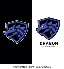 Dragon head face with shield illustration for esports logo design vector