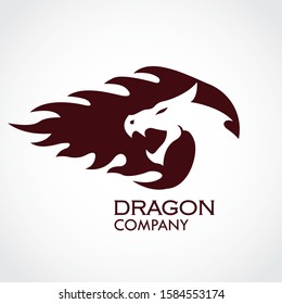 dragon head with fire flames logo design