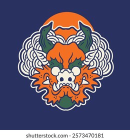 Dragon head front view logo. Simple shaped dragon stamp.