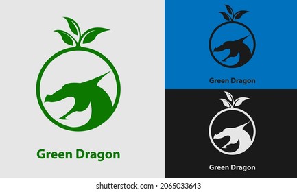 dragon head in green plant circle logo icon element. great for nature care hat outfits. simple flat vector design.
